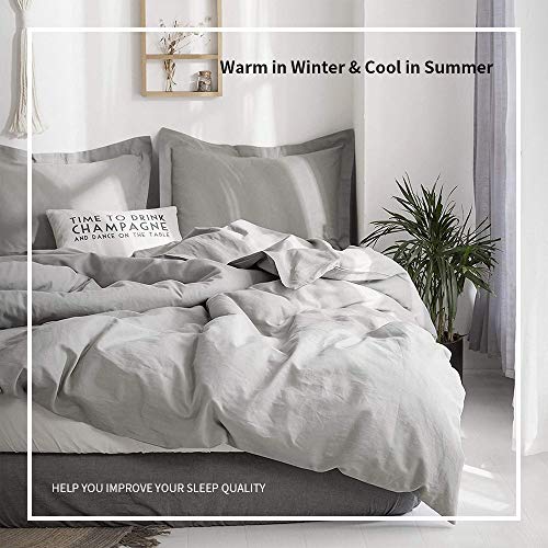 Simple & Opulence - Juego de funda de edredón de 100% lino lavado a la piedra con un estilo básico y moderno, Lino, Gris, suelto