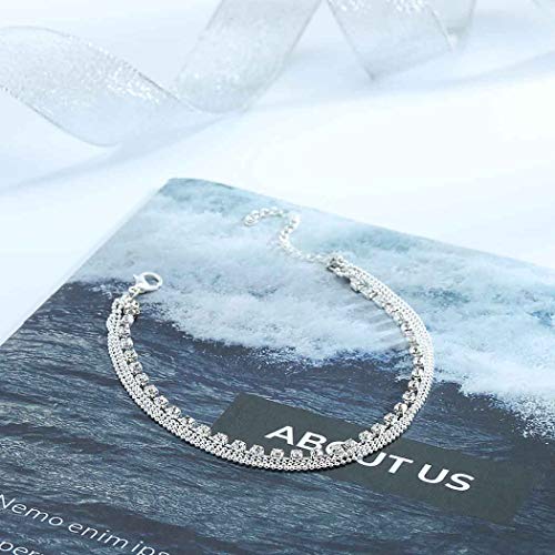 Simsly Crystal Tobilleras Pulseras de tobillo en capas plateadas Accesorios para joyería de pie de playa Ajustable para mujeres y niñas