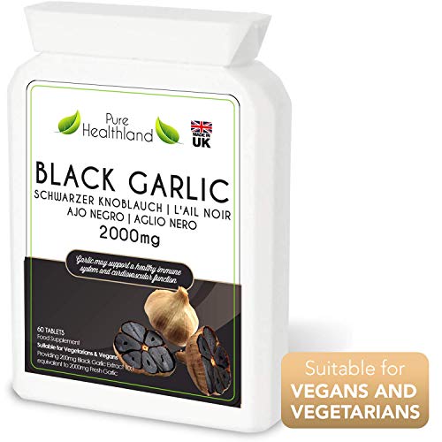 Sin Gluten Tabletas De Suplementos de Alta Potencia Inodoras De Ajo Negro Equivalentes A 12000 mg De Cabezas De Ajo Fresco! Suplemento Alimenticio Adecuado Para Los Vegetarianos Y Veganos.