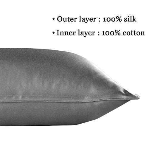 Since Silk Fundas de Almohada de Seda 100% Mora Natural 22 Momme, Suaves y Cuidado de la Cabello Funda de Almohada de Seda 2 Piezas Gris (50 * 90cm)