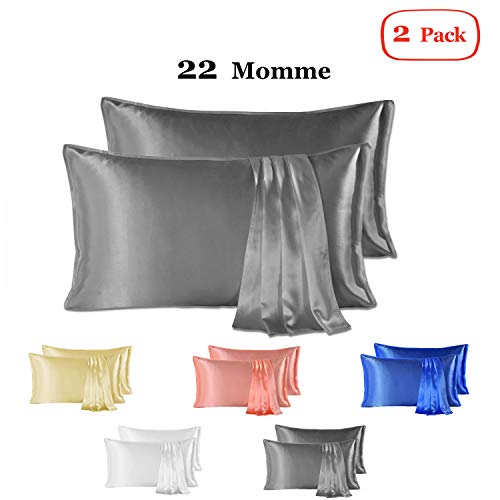 Since Silk Fundas de Almohada de Seda 100% Mora Natural 22 Momme, Suaves y Cuidado de la Cabello Funda de Almohada de Seda 2 Piezas Gris (50 * 90cm)