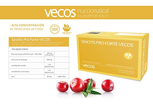 Sincitis Pro Forte para la salud del tracto urinario – Suplemento de arándano rojo (140 mg PAC), granada y probióticos recomendado en procesos de infección de orina y cistitis – 30 caps – 100% Vegano