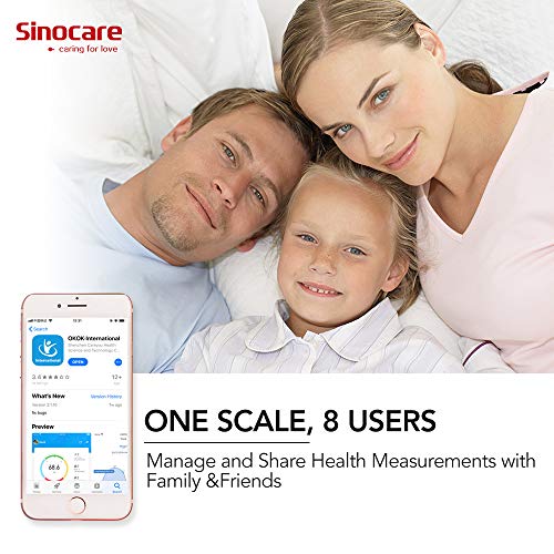 Sinocare bascula de baño grasa corporal Bluetooth Analizar 12 Funciones, Básculas Inteligente Digital: BMI, Compatible con IOS/Android