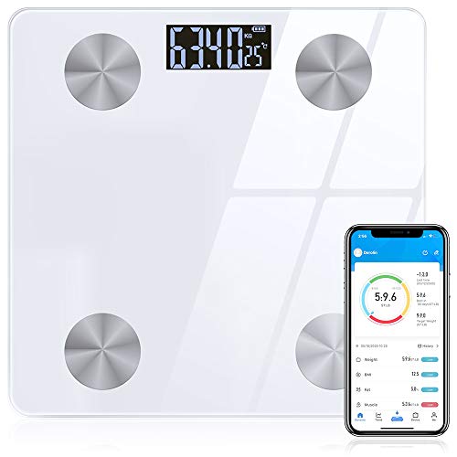 Sinocare bascula de baño grasa corporal Bluetooth Analizar 12 Funciones, Básculas Inteligente Digital: BMI, Compatible con IOS/Android