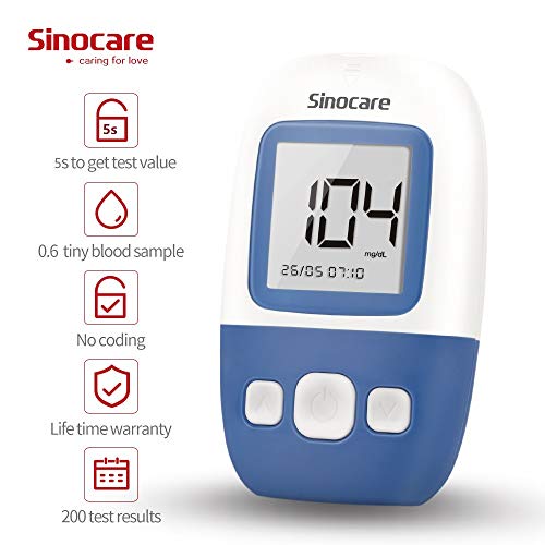 sinocare Medidor de glucosa en sangre kit/Control de la diabetes kit con codefree tiras x 50 y caja para diabéticos - en mg/dL (Safe AQ Angel)