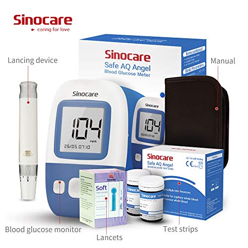 sinocare Medidor de glucosa en sangre kit/Control de la diabetes kit con codefree tiras x 50 y caja para diabéticos - en mg/dL (Safe AQ Angel)