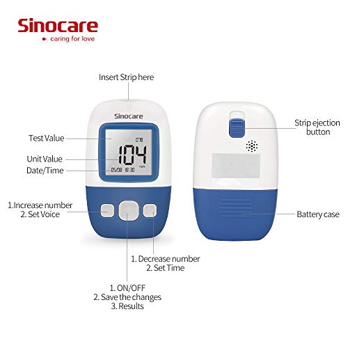sinocare Medidor de glucosa en sangre kit/Control de la diabetes kit con codefree tiras x 50 y caja para diabéticos - en mg/dL (Safe AQ Angel)
