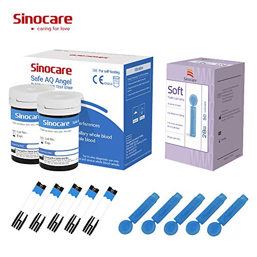 sinocare Medidor De Glucosa En Sangre tiras/Prueba De Control/Tiras De Prueba Reemplazo/Diabetes Tiras de diabetes/tiras de prueba de glucosa en sangre. (Safe AQ Angel Tiras 50)