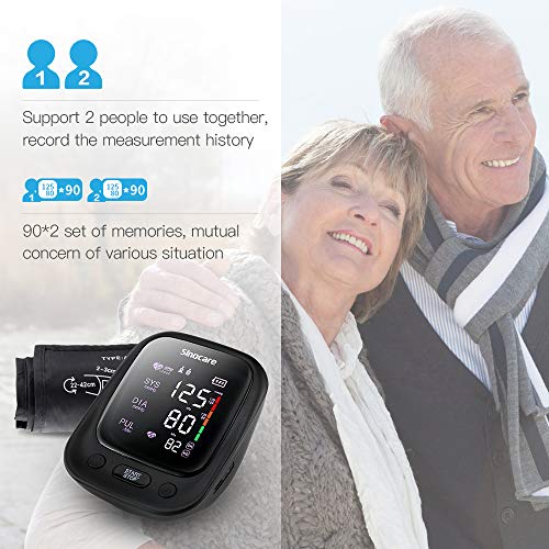 sinocare Tensiómetro de Brazo Digital, Automática de la Presión Arterial y pulso de frecuencia cardíaca detección,2 memorias de usuario (2 * 90),Batería incluida