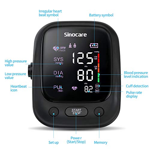sinocare Tensiómetro de Brazo Digital, Automática de la Presión Arterial y pulso de frecuencia cardíaca detección,2 memorias de usuario (2 * 90),Batería incluida