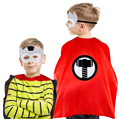 Sinoeem Capa de Superhéroe para Niños - 5 Capa y 5 Máscaras - Ideas Kit de Valor de Cosplay de Diseño de Fiesta de Cumpleaños de Navidad - Juguetes para Niños y Niñas