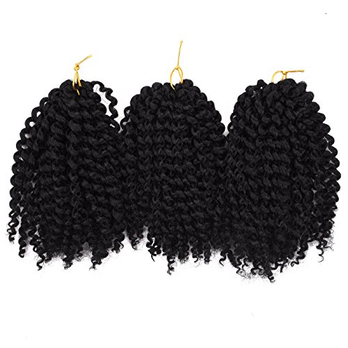 Sintético(#1) marlybob Kinky Curl de pelo rizado (3 piezas/set) 8"Curly Wave ganchillo trenzado pelo