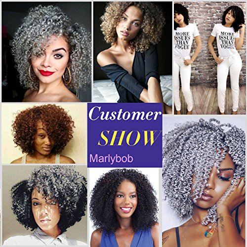 Sintético(#1) marlybob Kinky Curl de pelo rizado (3 piezas/set) 8"Curly Wave ganchillo trenzado pelo