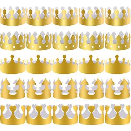 SIQUK 40 Piezas Coronas de Papel Doradas Corona de Rey Dorada para Niños y Adultos Fiesta y Celebración de Cumpleaños, 5 Estilos