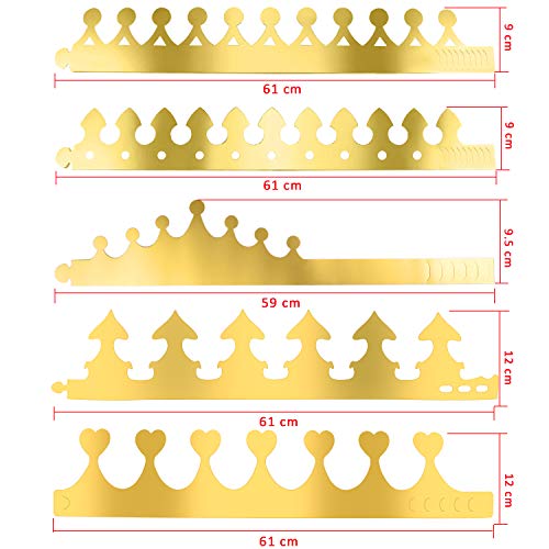 SIQUK 40 Piezas Coronas de Papel Doradas Corona de Rey Dorada para Niños y Adultos Fiesta y Celebración de Cumpleaños, 5 Estilos