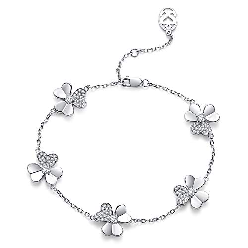 SISMIURRA Pulsera De Trébol Chapado En Oro Blanco Para Niñas y Mujeres