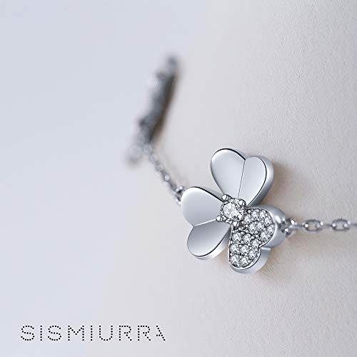 SISMIURRA Pulsera De Trébol Chapado En Oro Blanco Para Niñas y Mujeres