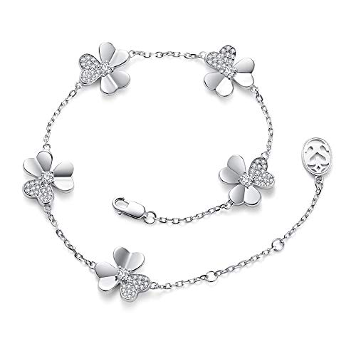 SISMIURRA Pulsera De Trébol Chapado En Oro Blanco Para Niñas y Mujeres