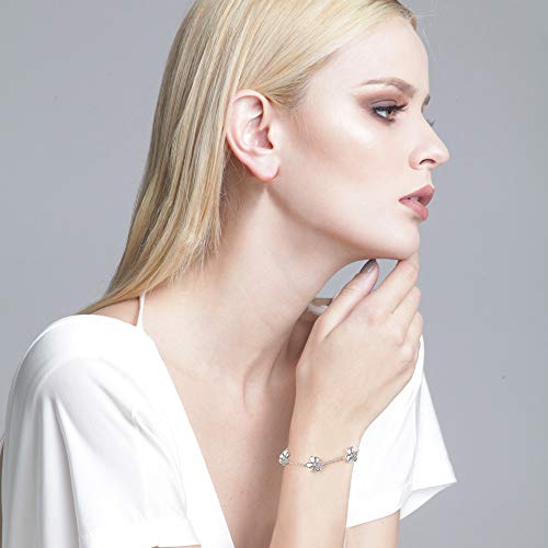 SISMIURRA Pulsera De Trébol Chapado En Oro Blanco Para Niñas y Mujeres