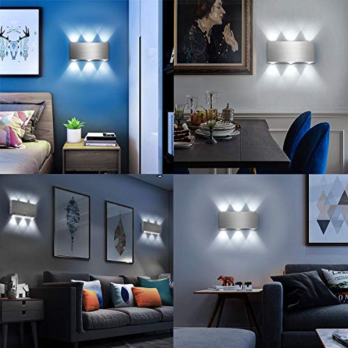 SISVIV Apliques de Pared Puro Aluminio 6 LED 6W Lámpara Pared Interior Moderno Luz Para Pasillo Dormitorio Escalera Blanco Frío