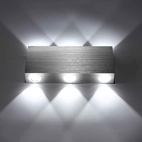 SISVIV Apliques de Pared Puro Aluminio 6 LED 6W Lámpara Pared Interior Moderno Luz Para Pasillo Dormitorio Escalera Blanco Frío