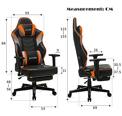 SITMOD Silla Gaming Sillas Gamer Ergonomica Silla 200kg Reclinable con Masaje, Silla de Escritorio Gaming Sillas XL Ordenador Sillón Racing Esport Silla Bordado Luminoso con Reposapies-Naranja