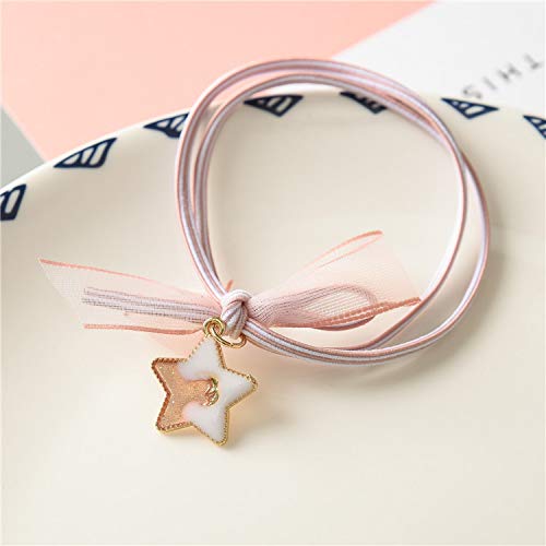 SIWUXIE Tie hair band 2018 estrella colgante de cuerda de pelo de las mujeres lace lace band cabeza joyería, rosa blanco
