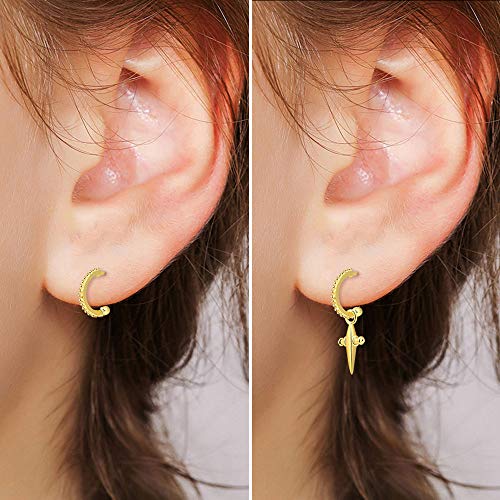 SixLuo Pendientes para mujer Pendientes Alergenos Sin plata 925 Aros de plata con cruz Colgante Semicírculo Huggie Aro Pendientes Pendientes plegables Regalo de San Valentín Navidad, oro