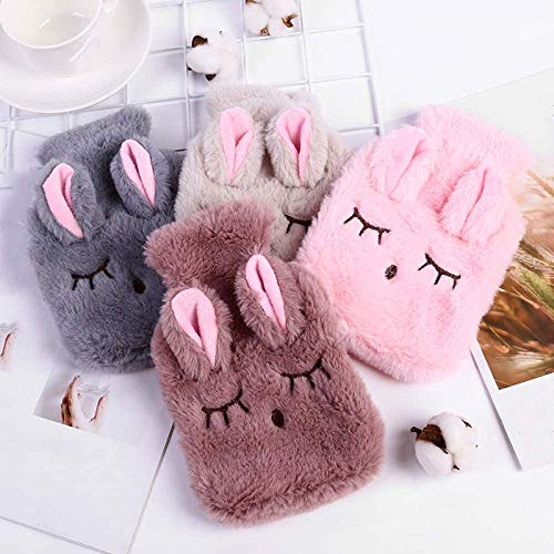 SJDZ Calentador de Manos con Manga de Piel de Conejo de Ojos Inclinados de Felpa de Dibujos Animados, Termo de inyección de Agua de instalación extraíble y Lavable (Rosa, marrón Claro)