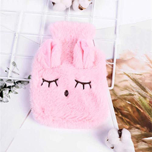 SJDZ Calentador de Manos con Manga de Piel de Conejo de Ojos Inclinados de Felpa de Dibujos Animados, Termo de inyección de Agua de instalación extraíble y Lavable (Rosa, marrón Claro)