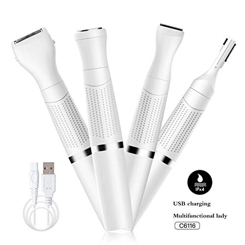 SJYYJJ Depiladora - Recortadora de Vello Facial Carga por USB Cuatro en uno Multifunción Lápiz Labial eléctrico Dispositivo de eliminación de Vello para depilación,White
