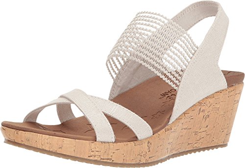 Skechers Beverlee-High Tea, Sandalias de Punta Descubierta para Mujer, Beige (Natural Nat), 38 EU