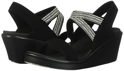 Skechers Rumble On-Chart Topper, Sandalias de Talón Abierto para Mujer, Negro (Black Mitobuck/Metal/Clear Rhinestone Black), 40 EU