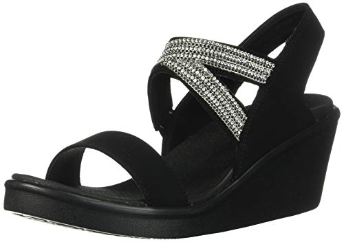 Skechers Rumble On-Chart Topper, Sandalias de Talón Abierto para Mujer, Negro (Black Mitobuck/Metal/Clear Rhinestone Black), 40 EU