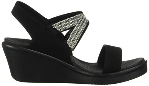 Skechers Rumble On-Chart Topper, Sandalias de Talón Abierto para Mujer, Negro (Black Mitobuck/Metal/Clear Rhinestone Black), 40 EU