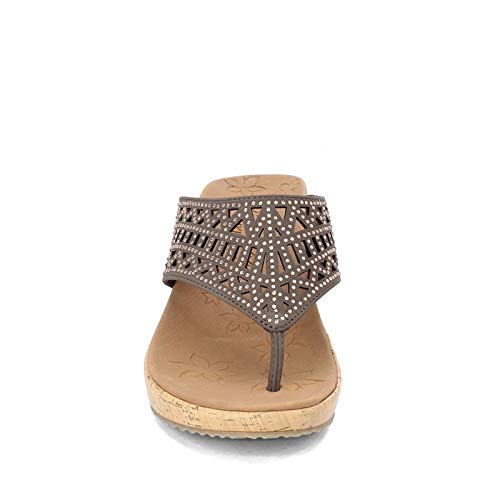 Skechers - Sandalia de cuña para mujer, Marrón (Gris topo oscuro), 40 EU