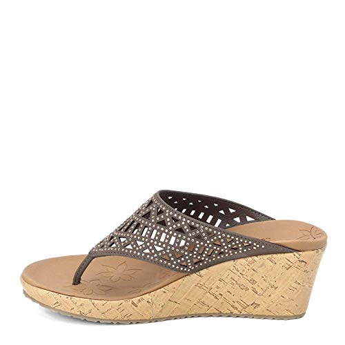 Skechers - Sandalia de cuña para mujer, Marrón (Gris topo oscuro), 40 EU