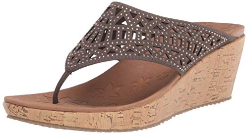 Skechers - Sandalia de cuña para mujer, Marrón (Gris topo oscuro), 40 EU