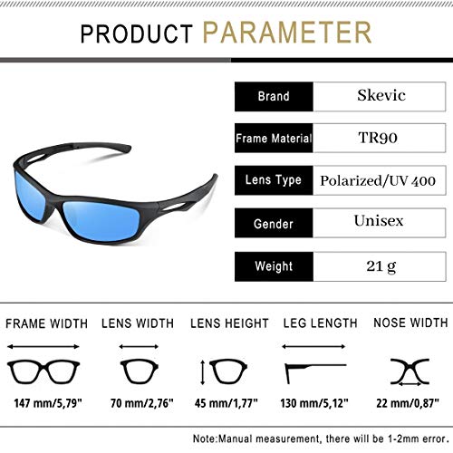 Skevic Gafas de Sol Hombre Mujer Polarizadas TR90 - Gafas Running, Gafas Ciclismo Hombre ideales para Deporte, Pesca, MTB, Esquí, Golf, Bicicleta, etc. Gafas de Sol Deportivas Protección 100% UV400