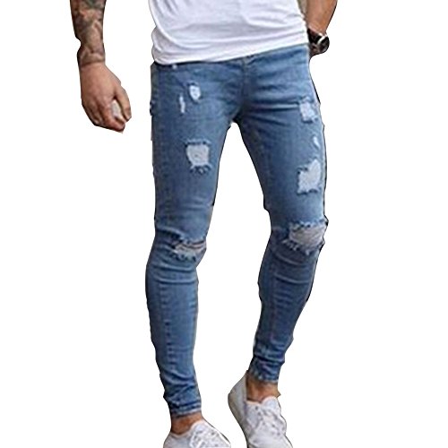 Skinny Vaqueros Hombre - Fashion Slim Pantalones Rotos con Bolsillos Casual Verano Primavera Pantalón Mezclilla Rasgado Pantalones Jeans Tallas Grandes