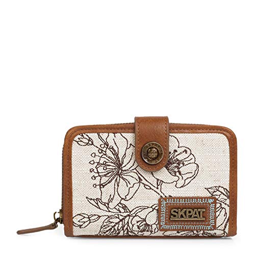 SKPAT - Cartera de Mujer. Billetero Monedero y Tarjetero. Tarjetas y Documentación y Billetes. Caja para Regalo. Lona - Cuero PU Polipiel. Estampada. 301614, Color Beige