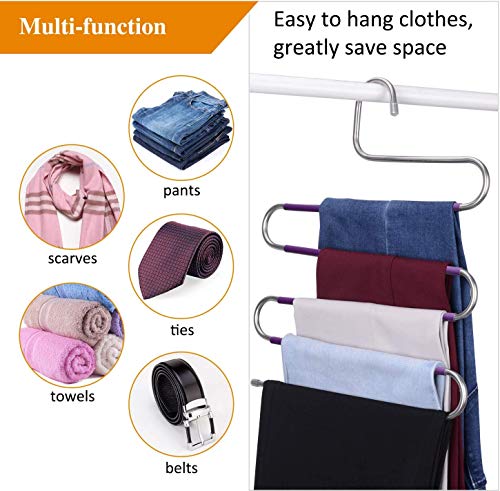 Skroad Percha para Pantalones, 6 Unidades, Ahorro de Espacio, Antideslizante, Organizador de Armario para Bufandas, Vaqueros, Pantalones, Toallas y Ropa en General, Acero Inoxidable plástico, Morado,