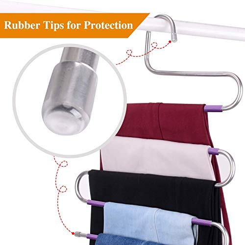 Skroad Percha para Pantalones, 6 Unidades, Ahorro de Espacio, Antideslizante, Organizador de Armario para Bufandas, Vaqueros, Pantalones, Toallas y Ropa en General, Acero Inoxidable plástico, Morado,