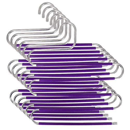 Skroad Percha para Pantalones, 6 Unidades, Ahorro de Espacio, Antideslizante, Organizador de Armario para Bufandas, Vaqueros, Pantalones, Toallas y Ropa en General, Acero Inoxidable plástico, Morado,