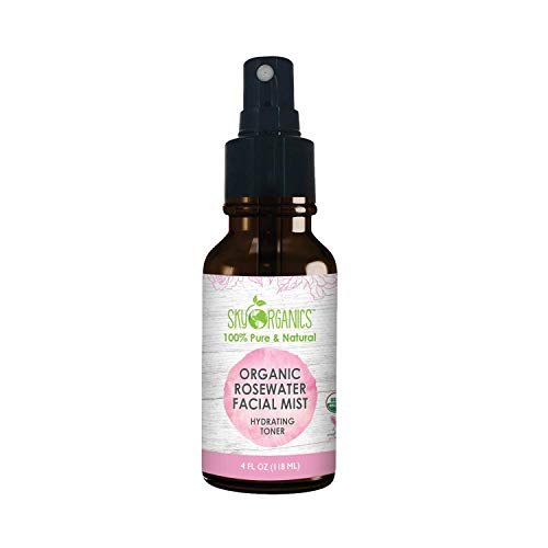 Sky Organics Rose orgánica Agua Toner4oz-100% pura, agua de rosas destilada orgánica tóner Rostro y Cabello- mejor limpiador -Preps Seco y piel propensa al acné facial suave para los sueros