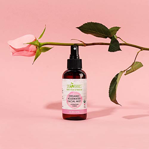 Sky Organics Rose orgánica Agua Toner4oz-100% pura, agua de rosas destilada orgánica tóner Rostro y Cabello- mejor limpiador -Preps Seco y piel propensa al acné facial suave para los sueros