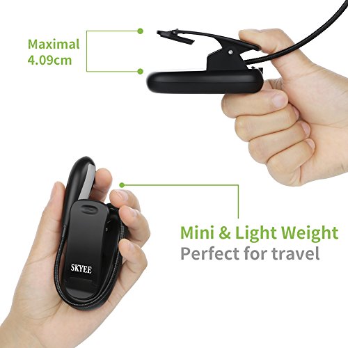 SKYEE Luz de Lectura para Libro, Flexo de Pinza Recargable LED Lámpara Ebook 7 Luces LED 3 Niveles de Intensidad USB Cable de Carga Incluido Luz Portátil Clip para Lectores Noche