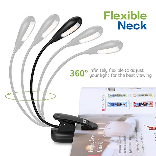 SKYEE Luz de Lectura para Libro, Flexo de Pinza Recargable LED Lámpara Ebook 7 Luces LED 3 Niveles de Intensidad USB Cable de Carga Incluido Luz Portátil Clip para Lectores Noche
