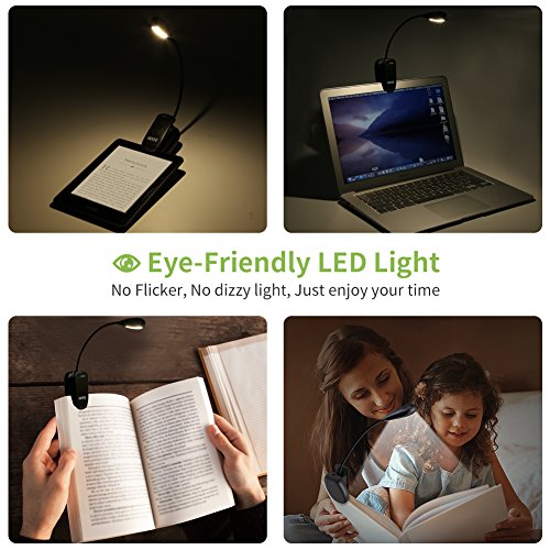 SKYEE Luz de Lectura para Libro, Flexo de Pinza Recargable LED Lámpara Ebook 7 Luces LED 3 Niveles de Intensidad USB Cable de Carga Incluido Luz Portátil Clip para Lectores Noche