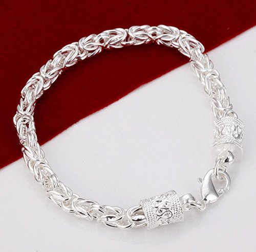 Skyllc® 20cm Pulsera de Plata Plateada de Moda Pulsera de Cadena Redonda Exquisita